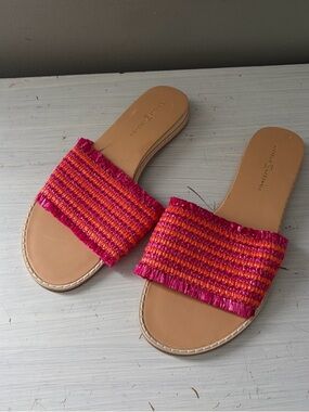 Michelle McDowell Finley Pink Orange Flat Straw Sandals - 7